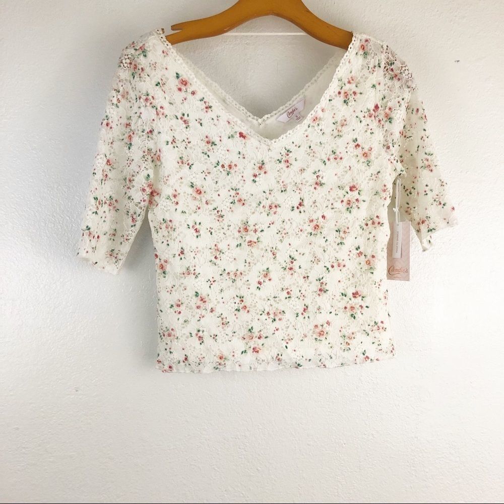 Candies Lace Floral Print V-neck 3/4 sleeves blouse size S. New with tags